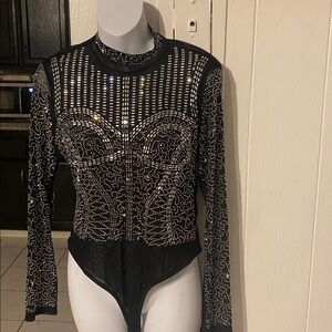 Black and Silver Long Sleeve Bodysuit